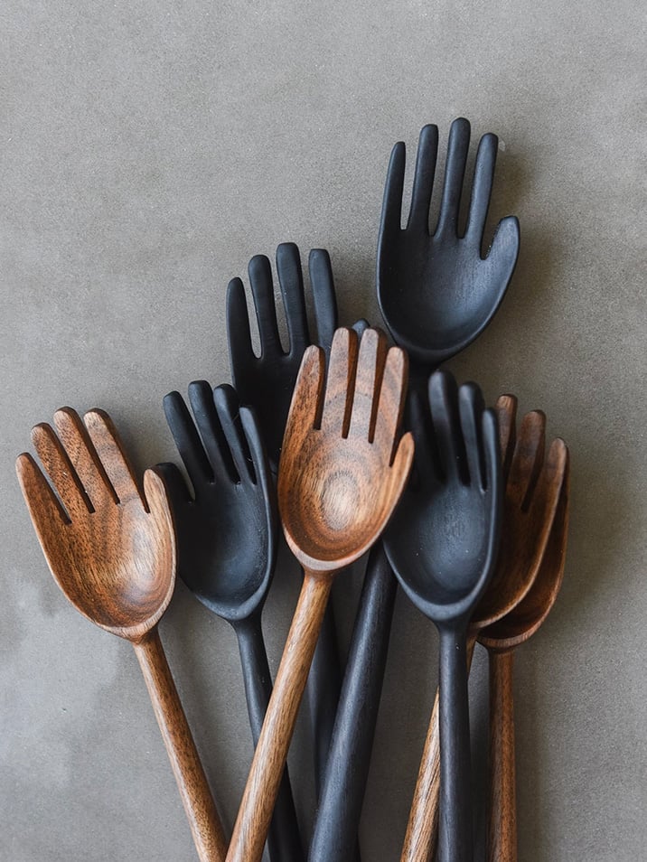 Hand-Carved, Hand-Shaped Wooden Salad Serving Set